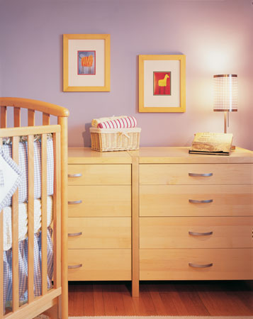 Serene blue low-VOC paint keeps the mood and spirit of the nursery comforting. The location of this home affords many conveniences for the entire family—including a school nearby for Rick and Julie’s twins.